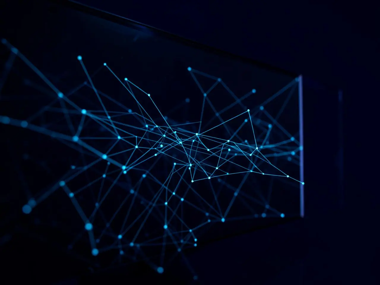 Visualização abstrata de dados e inteligência artificial em azul